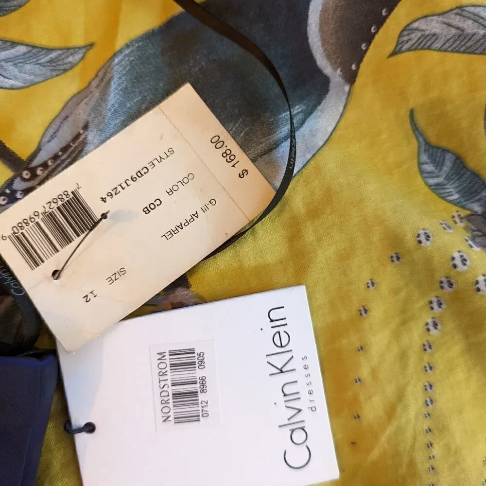 CALVIN Klein navy blue ribbon layered satin dress sz 12 nwt removable straps